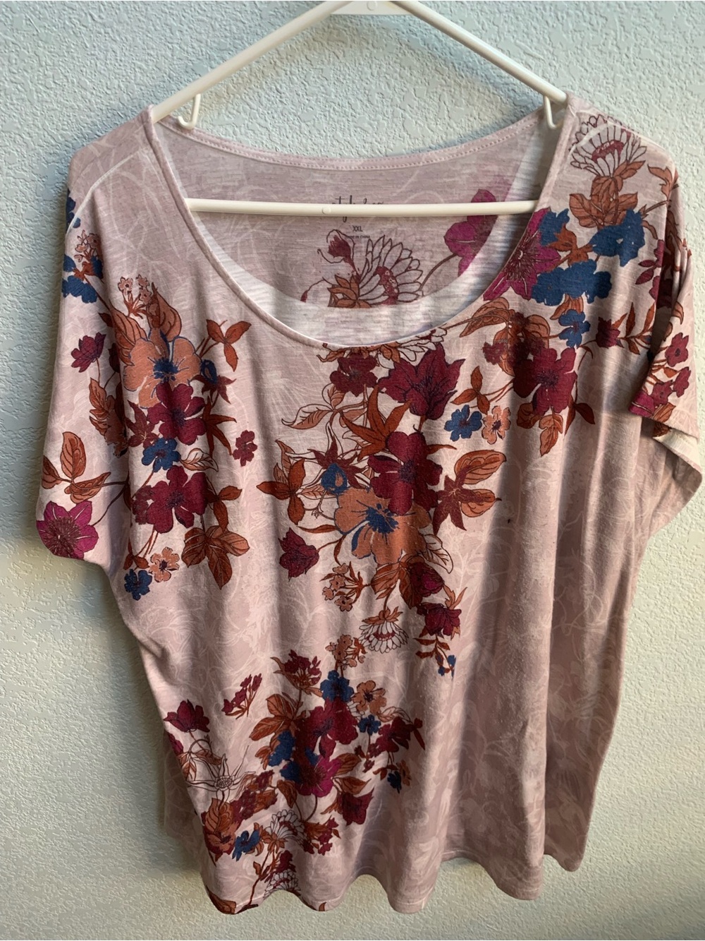 Style & Co. Dusty Pink Scoop Neck Floral Short Sleeve Top